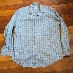 Peter Millar Light Blue Plaid Button-Down Shirt Size XL
